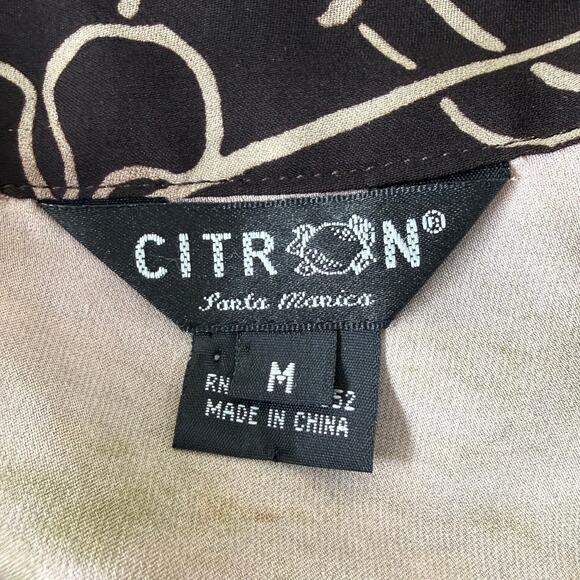 Citron Santa Monica Brown Floral 3/4 Flare Sleeve Silk Top Fairy Grunge Forest M - Picture 7 of 11